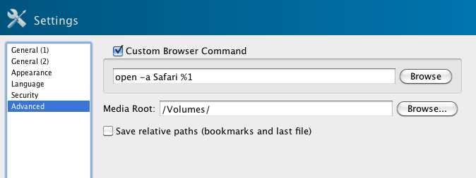 KeePassX advanced tab, set custom browser command